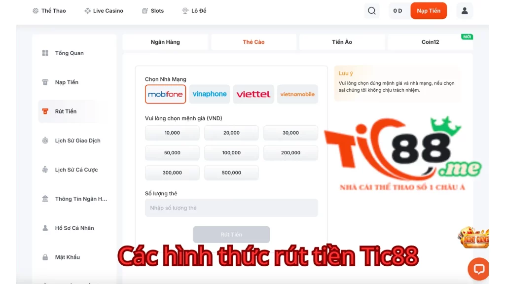 Các hình thức hỗ trợ rút tiền Tic88